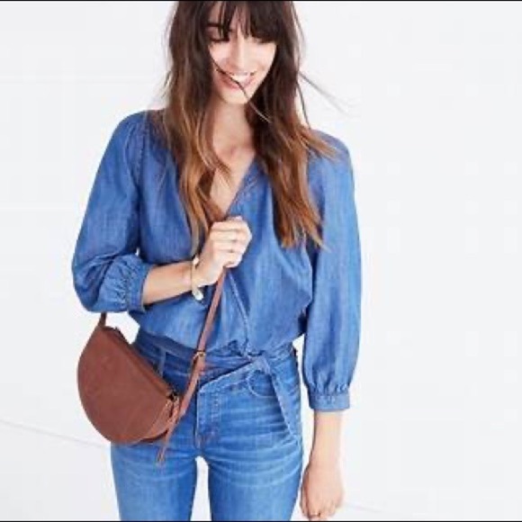 Madewell wrap Denim top - G7461- size small NWT - Picture 2 of 7
